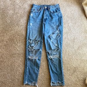 High-Waisted Ripped Boyfriend Jeans